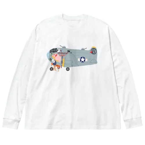 ノーズアートを描くすろくま。爆撃機B-29、横位置 Big Long Sleeve T-Shirt