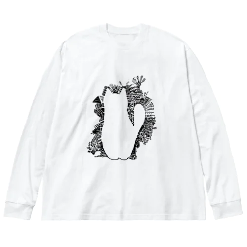 猫シルエット　落書き Big Long Sleeve T-Shirt