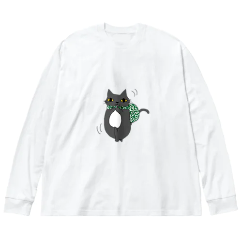 旅するゆる猫（唐草模様） ビッグシルエットロングスリーブTシャツ