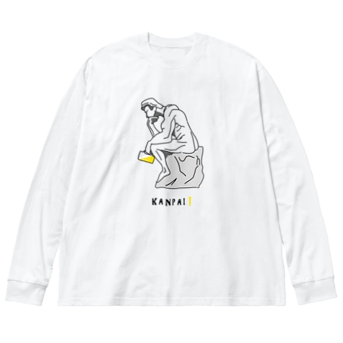 彫刻 × BEER（考える人）黒線画 Big Long Sleeve T-Shirt
