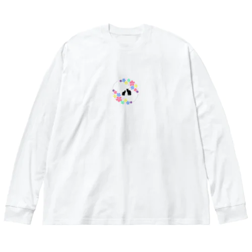 桜と猫(カラフル) ビッグシルエットロングスリーブTシャツ