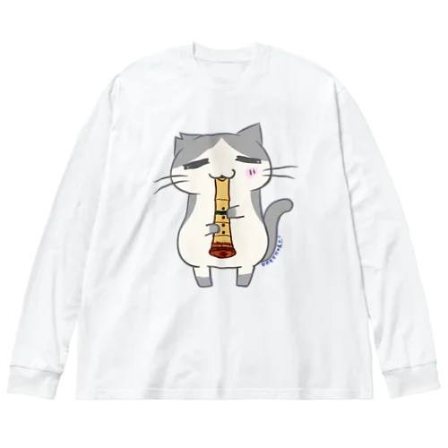 ひのもとにゃんこ®️ 尺八 / 雷蔵 ビッグシルエットロングスリーブTシャツ