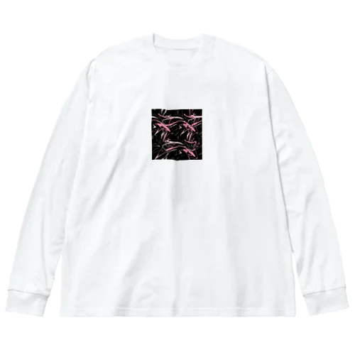 水色のシームレスなデザイン ブラックとピンク Big Long Sleeve T-Shirt