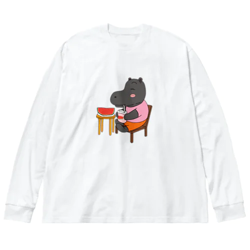 スイカジュースを飲むカバ Big Long Sleeve T-Shirt