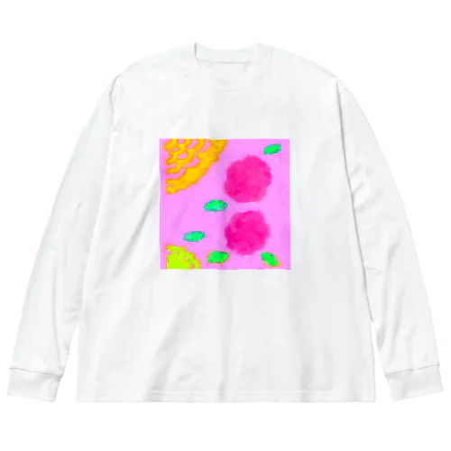 ピンクとお花 ビッグシルエットロングスリーブTシャツ