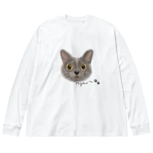 グレーのネコちゃん♡ ビッグシルエットロングスリーブTシャツ