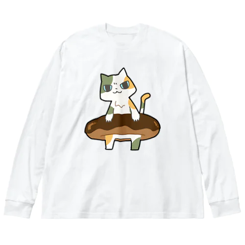 ドーナツをゲットしてご満悦の猫 ビッグシルエットロングスリーブTシャツ