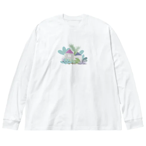 熱帯植物に囲まれた家 ビッグシルエットロングスリーブTシャツ