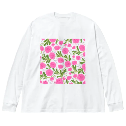 手描きの花柄（ピンク） Big Long Sleeve T-Shirt