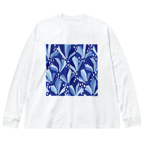 モクレンをイメージした花柄（青） Big Long Sleeve T-Shirt