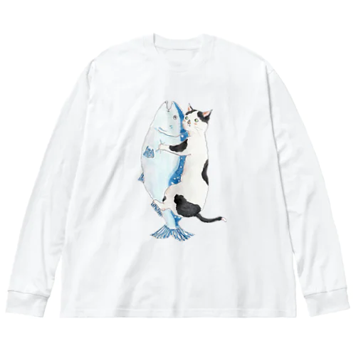 秋鮭にゃんこ Big Long Sleeve T-Shirt