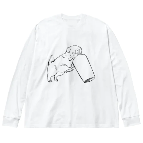 ゴミ箱あさりパグ ビッグシルエットロングスリーブTシャツ