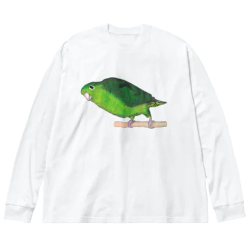 [森図鑑] サザナミインコ緑色 ビッグシルエットロングスリーブTシャツ