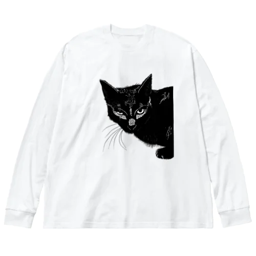 カッコよく覗きに来た黒猫 ビッグシルエットロングスリーブTシャツ
