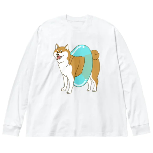 プールに行く気の柴犬 ビッグシルエットロングスリーブTシャツ