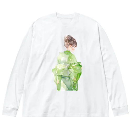 緑の着物の女性 ビッグシルエットロングスリーブTシャツ