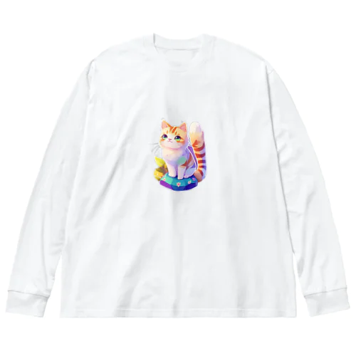 上目遣いで見上げるrainbow cute cat ビッグシルエットロングスリーブTシャツ