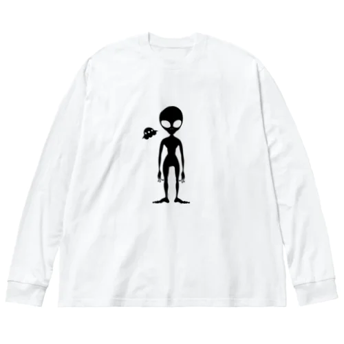 グレイタイプの宇宙人のシルエット ビッグシルエットロングスリーブTシャツ