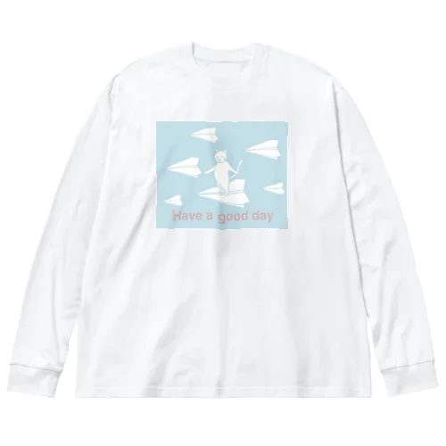 Have a good day 紙飛行機に乗った猫のさぶろう Big Long Sleeve T-Shirt