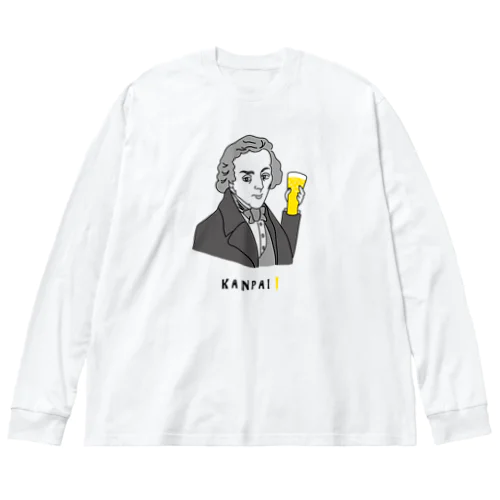 偉人 × BEER（ショパン）黒線画 ビッグシルエットロングスリーブTシャツ