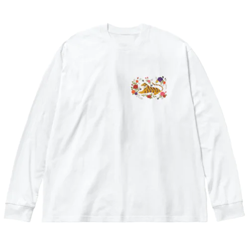 虎とバラ ビッグシルエットロングスリーブTシャツ