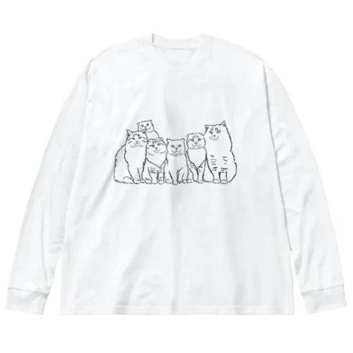 仲良し6キャット　線画 ビッグシルエットロングスリーブTシャツ