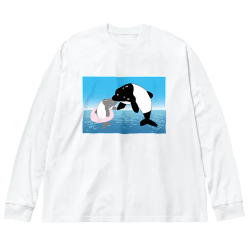 【手を取って・・・】海豚(イルカ)親子 ビッグシルエットロングスリーブTシャツ