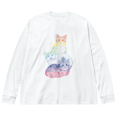 カラフルにゃんこトリオ Big Long Sleeve T-Shirt