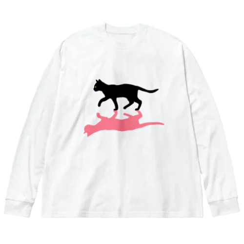 黒猫と影　ピンク Big Long Sleeve T-Shirt