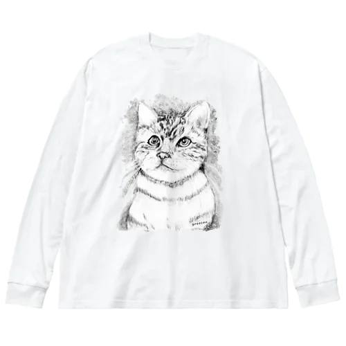 アート猫　モノクロ　 ビッグシルエットロングスリーブTシャツ