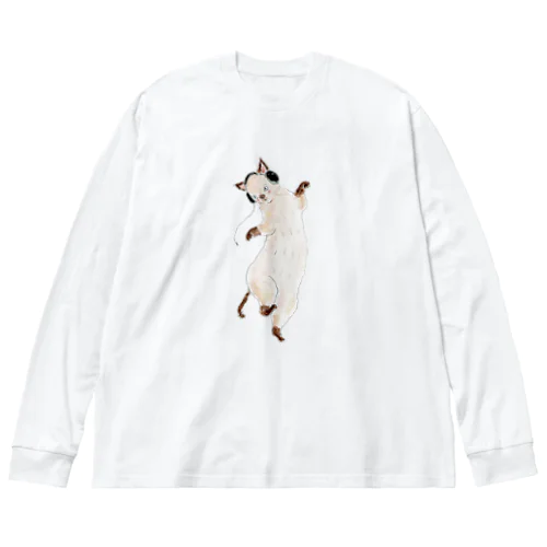 ノリノリ陽キャにゃんこ ビッグシルエットロングスリーブTシャツ