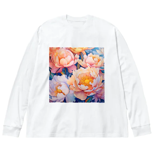 ピンク色がかわいい芍薬のお花のイラスト Big Long Sleeve T-Shirt