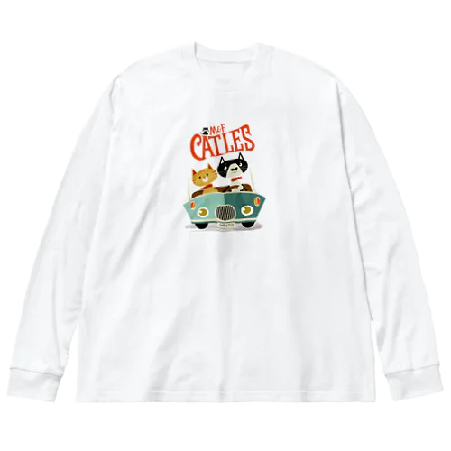 CATLES CAR DRIVE ハチワレ猫とキジトラ猫のドライブ ビッグシルエットロングスリーブTシャツ