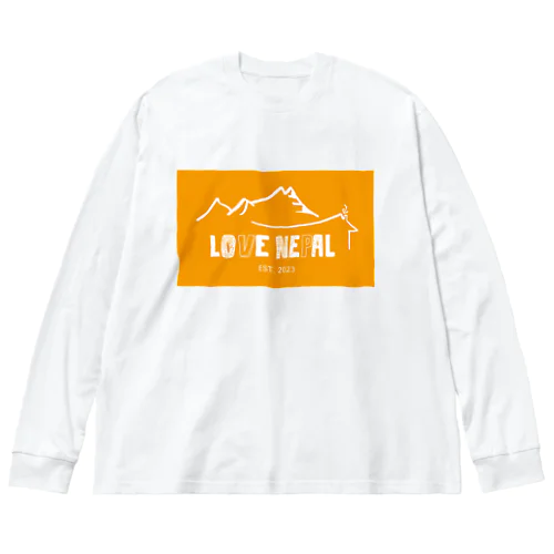 LOVE NEPAL Official オレンジ×ロゴ白 ビッグシルエットロングスリーブTシャツ