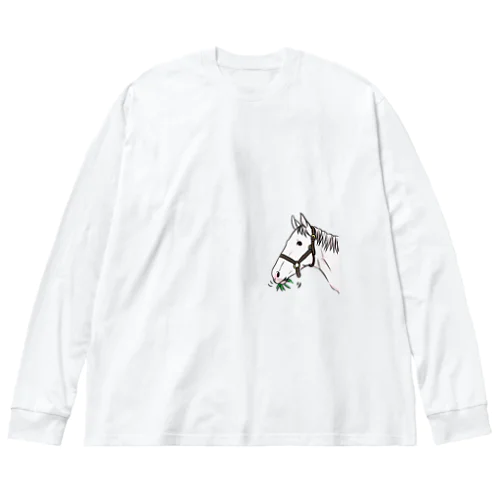 あし毛のモグモグ馬 ビッグシルエットロングスリーブTシャツ