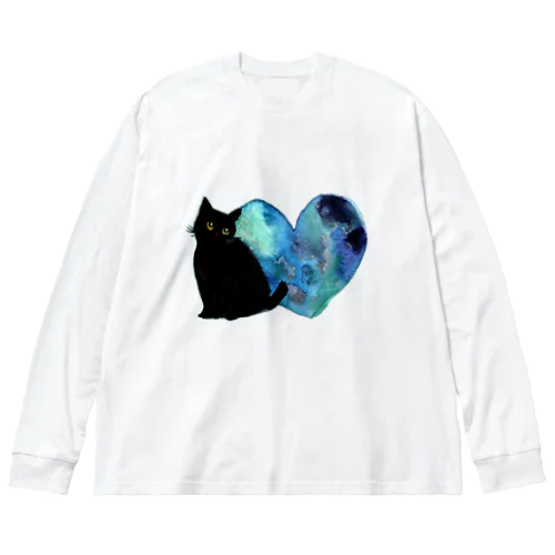 青いハートと黒猫ちゃん Big Long Sleeve T-Shirt