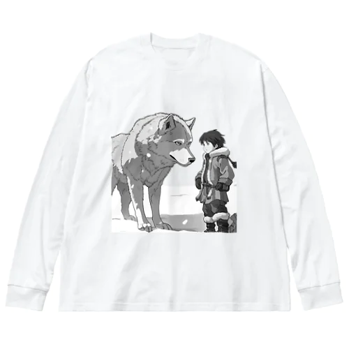 雪原の少年とオオカミ ビッグシルエットロングスリーブTシャツ