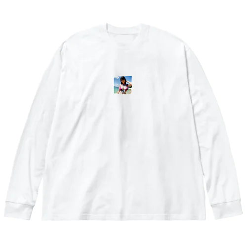 夏のビーチのハイビスカスちゃん ビッグシルエットロングスリーブTシャツ