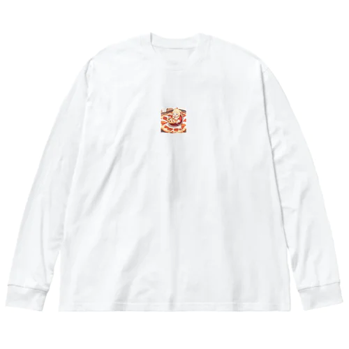 ピザを食べるデブ ビッグシルエットロングスリーブTシャツ