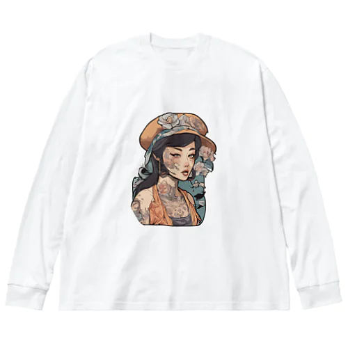 可愛いタトゥーだらけの女性、片面プリントTシャツ、期間限定 ビッグシルエットロングスリーブTシャツ