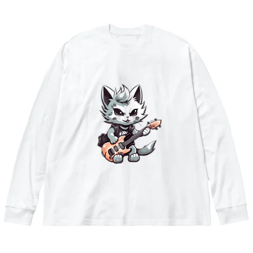 可愛いギターのネコちゃん ビッグシルエットロングスリーブTシャツ