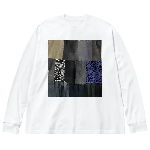 ブラックデニムと異素材パッチワーク Big Long Sleeve T-Shirt