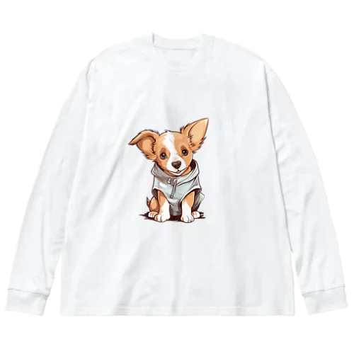 パーカーを着ているワンちゃん ビッグシルエットロングスリーブTシャツ