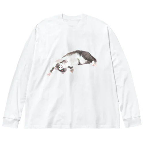 猫の銀ちゃん青系 Big Long Sleeve T-Shirt