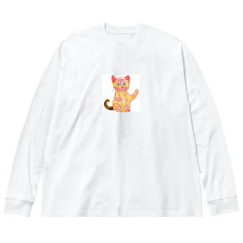 水墨画風ネコちゃん ビッグシルエットロングスリーブTシャツ