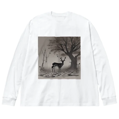 鹿と枯れ葉 ビッグシルエットロングスリーブTシャツ