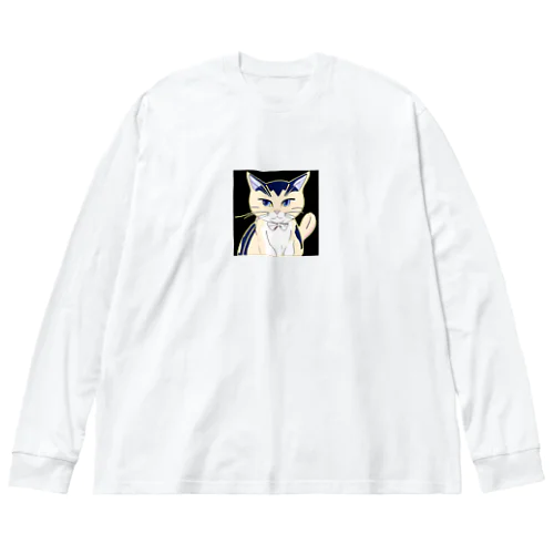 気品ある猫 シマシマ柄 ビッグシルエットロングスリーブTシャツ