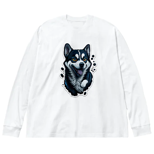 ハスキー犬b ビッグシルエットロングスリーブTシャツ