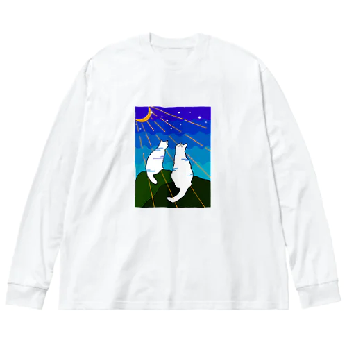 夜空を眺める猫 ビッグシルエットロングスリーブTシャツ