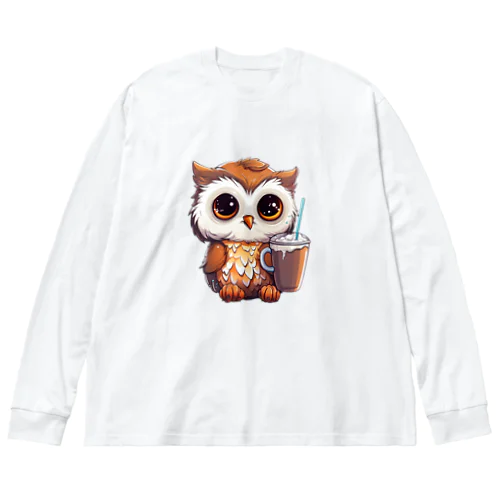 フクロウとコーヒー ビッグシルエットロングスリーブTシャツ